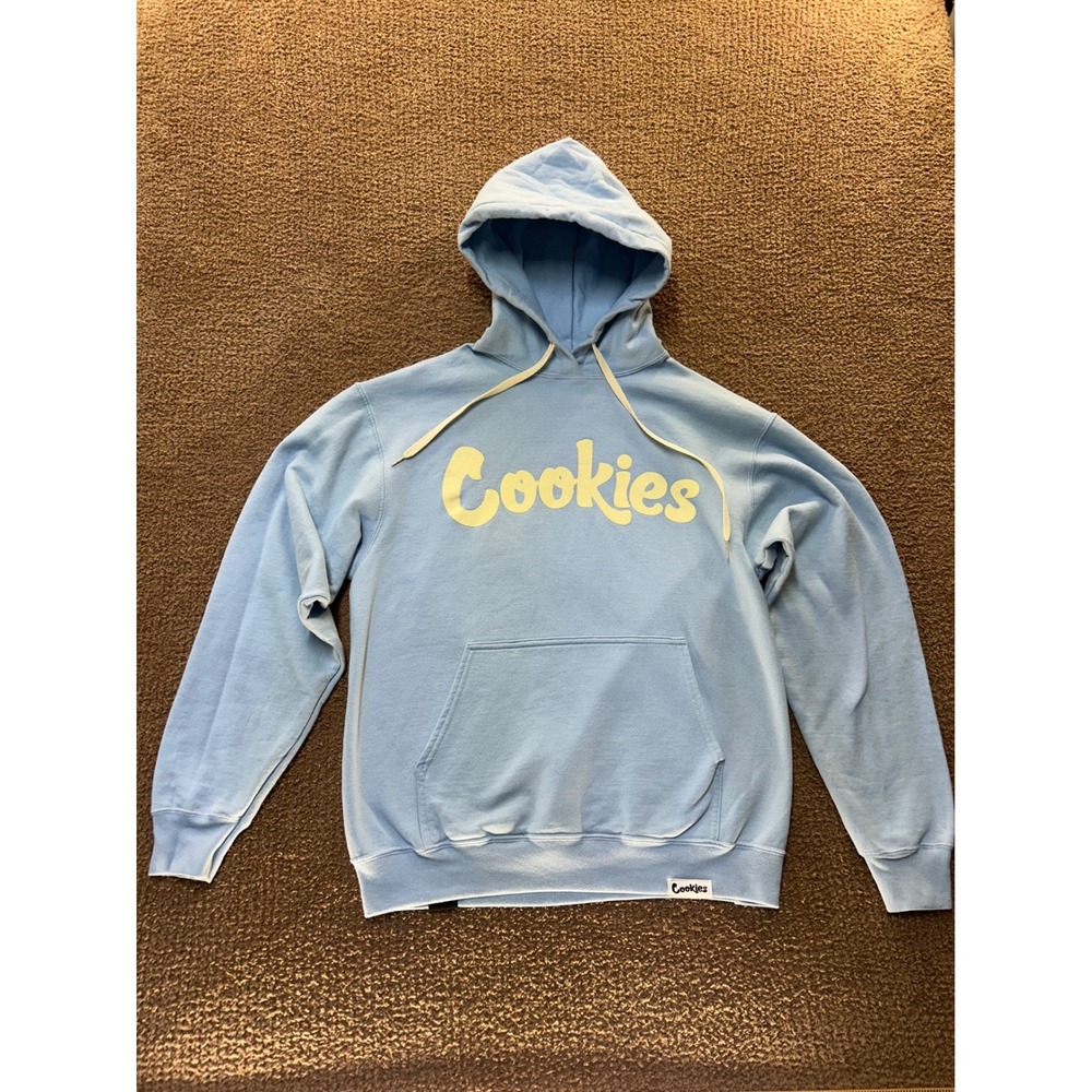 Cookies SF Hoodie Mens Medium Light Blue Script Logo Pullover Sweatshirt